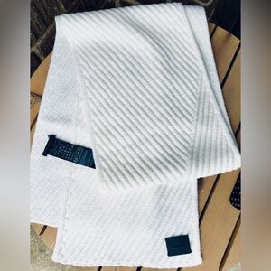 AllSaints White Ribbed Scarf with Leather Patch- NEW